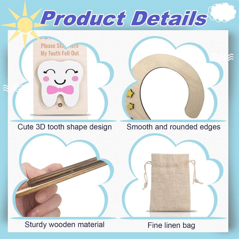 ZingFsh Tooth Fairy Tooth Holder，Tooth Fairy Door Hanger with Money Slot, Gold Coins and Cute Bags，Tooth Fairy Gifts for Girls Boys, First Milk Teeth Loss Tooth Fairy Pouch (Pink) - Image 4